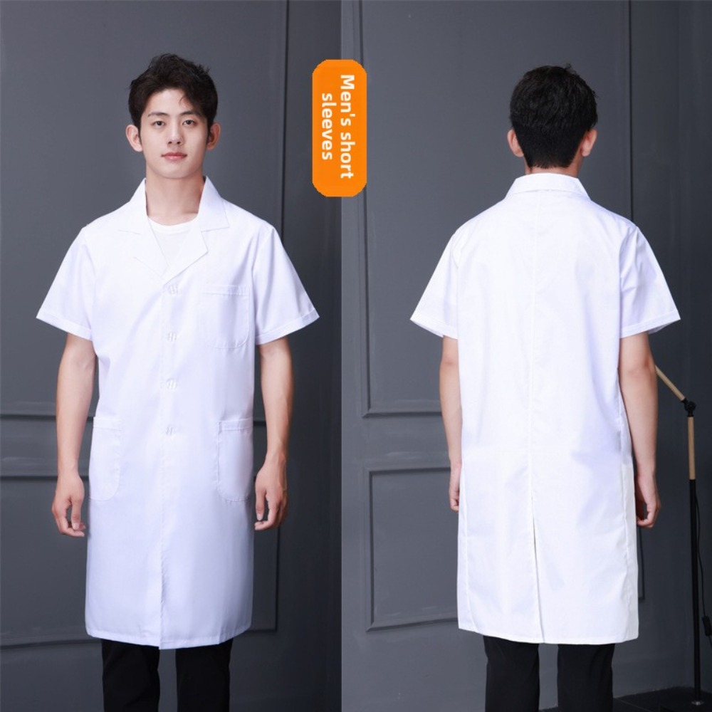 Medical Lab Worker - เสื้อกาวน์แพทย์แขนสั้นสำหรับฤดูร้อน ชุดแพทย์สีขาวสำหรับทันตแพทย์ พนักงานร้านขายยา และพนักงานโรงงาน ​