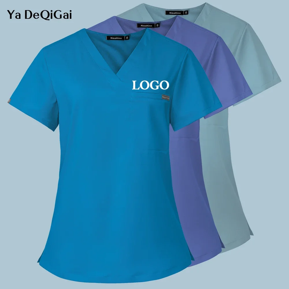 Medical Lab Worker - ผู้หญิงผู้ชาย Lab Workwear เครื่องแบบพยาบาลขัดด้านบนแขนสั้นเสื้อยืดทางการแพทย์เสื้อพยาบาลความงามเครื่องแบบพนักงาน Top